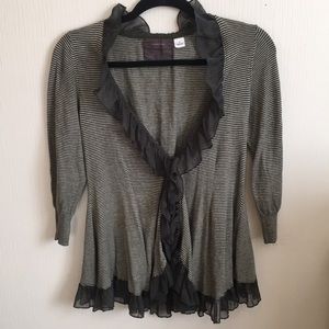 Anthropologie forest green ruffle sweater